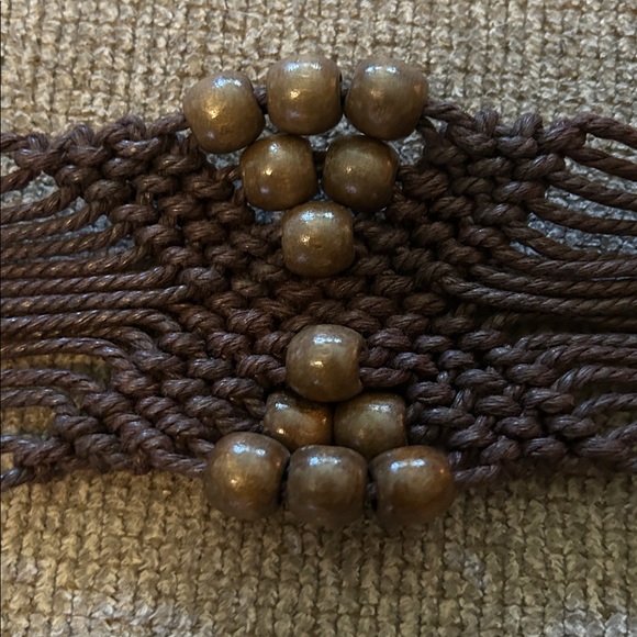 Vintage Boho Brown Macramé Belt Wooden Beads 33-44” - Picture 4 of 8